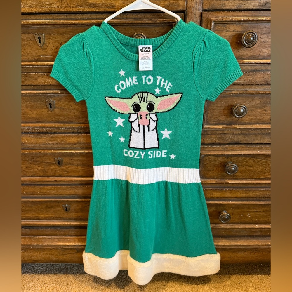 Star Wars Mandalorian Sweater dress with Baby Yoda Design EUC SZ 7-8 M